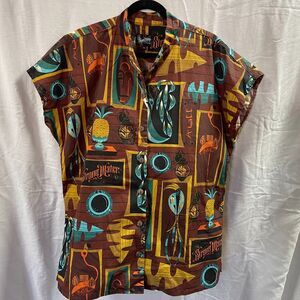 Strong Water Anaheim Tiki Bar Womens Hawaiian Tea Time Button Up Shirt XXL